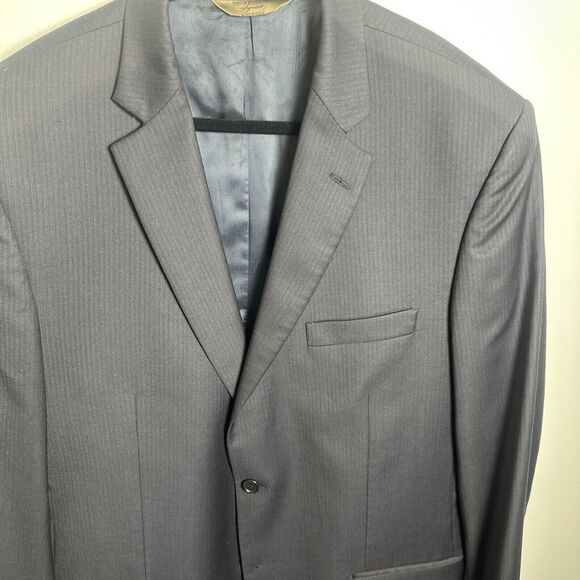Pronto Uomo Platinum Pinstripe Suit Black 100% Wool size 44L 36 Waist - Picture 3 of 16